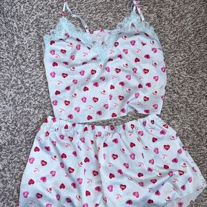 Colsie Heart Print Pajama Set with Blue Lace